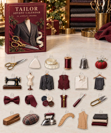 Tailor advent calendar with 24 custom-shaped flat acrylic charms and printed dimensional artwork 2026 - 24-Day Countdown, Acrylic Charms