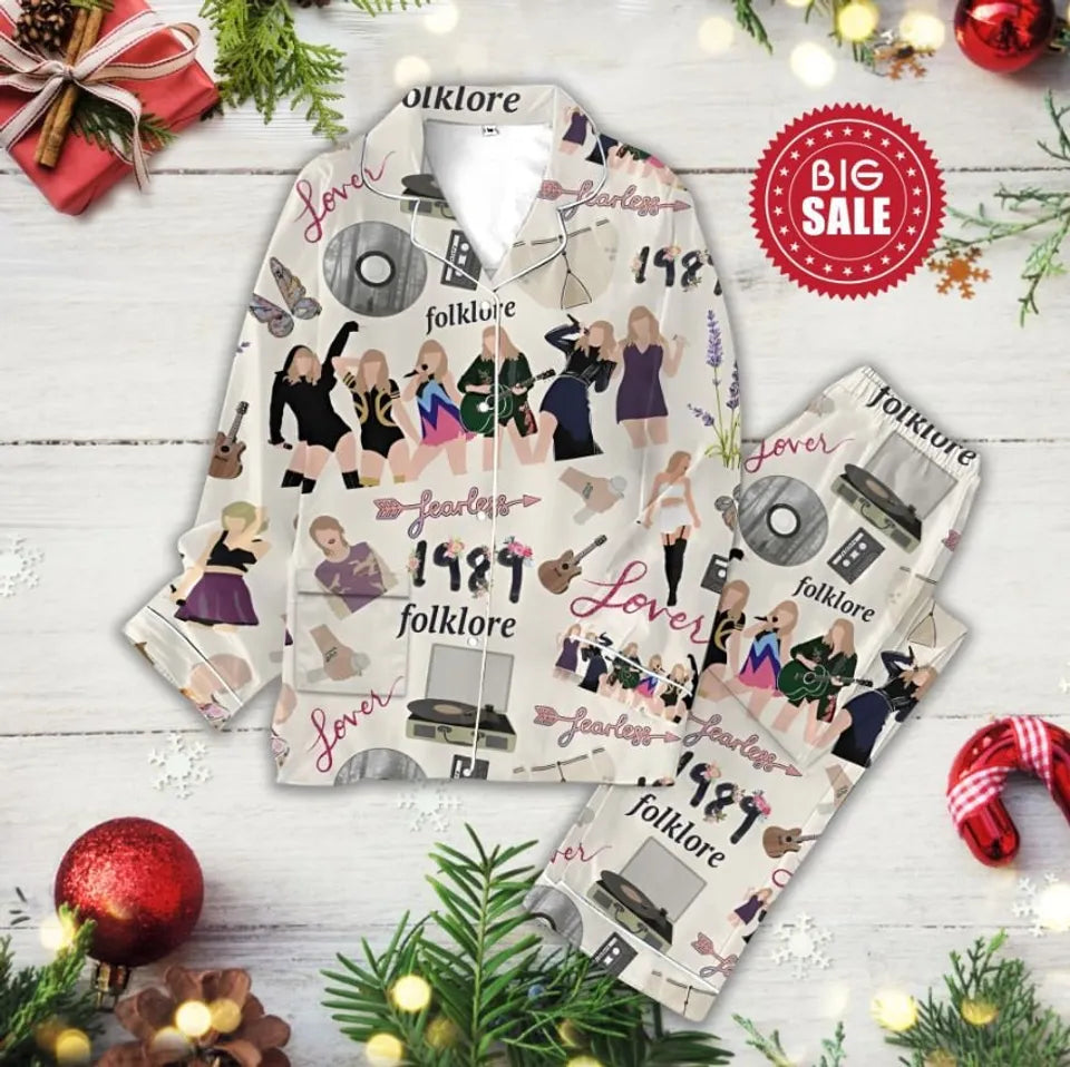 Taylor All Hit Album Eras Tour Pajamas Set, Swift Pajamas Set