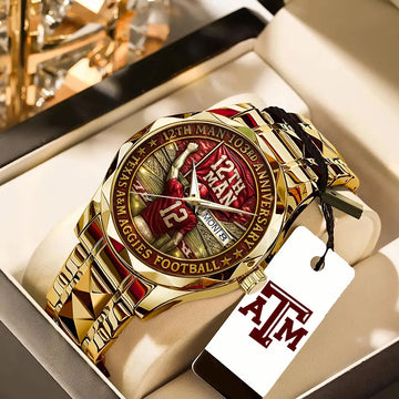 Texas A&M Aggies Football Alloy Luxury Quartz Watch-PFZ10175