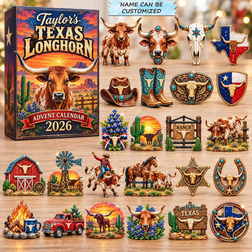 Texas Longhorn Ranch advent calendar 2026 - 24-Day Countdown, Acrylic Charms