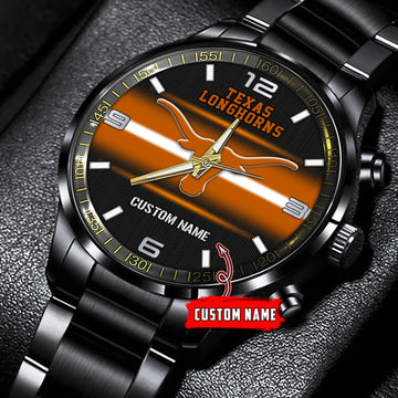 Texas Longhorns NCAA Personalized Black Stainless Steel Watch Gift For Fans