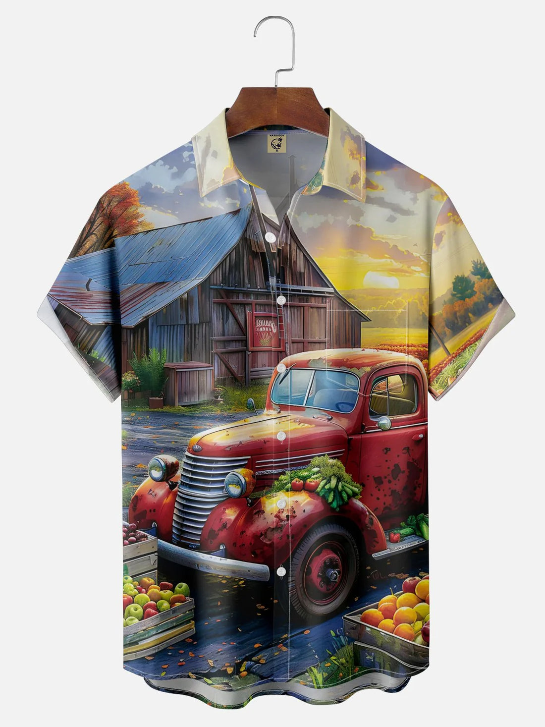 Thanks Giving Car Farm Vegetables Fruits Chest Pocket Casual Hawaiian Shirt