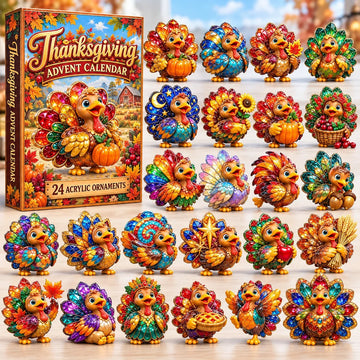 Thanksgiving Turkey Stain Glass Advent Calendar 2026 - 24-Day Countdown, Acrylic Charms