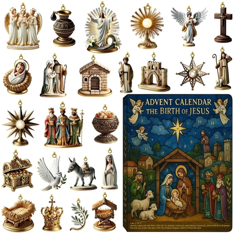The Birth Of Jesus Advent Calendar 2025 24 Day Nativity Scene Figurines Vintage Christmas Ornament Countdown