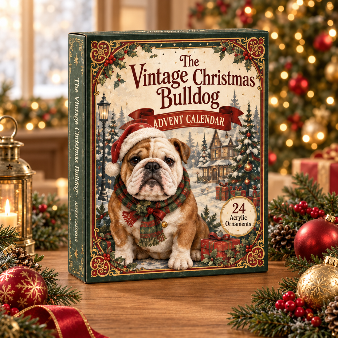 The Vintage Christmas Bulldog Advent Calendar 2026 24 Day Festive Countdown Acrylic Charms Blind Box Gift For Bulldog Lovers