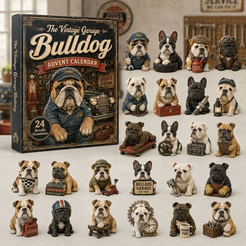 The Vintage Garage Bulldog Advent Calendar 2026 - 24-Day Countdown, Acrylic Charms Every Day Bring New Suprises