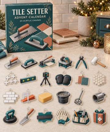 Tile Setter advent calendar with 24 custom-shaped flat acrylic charms and printed dimensional artwork 2026 - 24-Day Countdown, Acrylic Charms