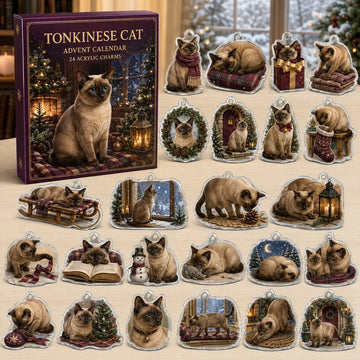 Tonkinese Cat Winter Advent Calendar 2026 - 24-Day Countdown, Acrylic Charms