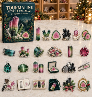 Tourmaline advent calendar with 24 custom-shaped flat acrylic charms and printed dimensional artwork 2026 - 24-Day Countdown, Acrylic Charms