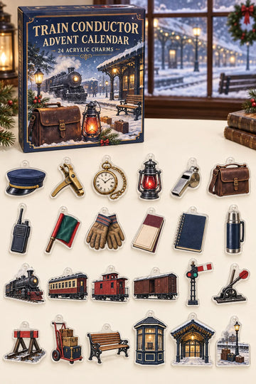 Train Conductor Advent Calendar 2026 - 24-Day Countdown, Acrylic Charms