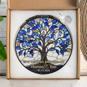 Anniversary Tree Of Life Personalized Window Stained Glass Hanging Suncatcher Wedding Anniversary Gift