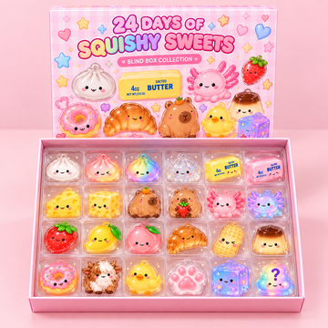 Trending Squishy Advent Calendar Viral Squishy Blind Box Kawaii Acrylic Ornaments For Kids Boy Girl Christmas Gift Dumpling Butter Cheese