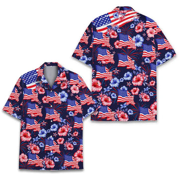Tropical Patriotic Hawaiian Shirt Men Women Youth, 4th of July Button-Down Short Sleeve , American Flag Shirt, Independence Day Outfits-1