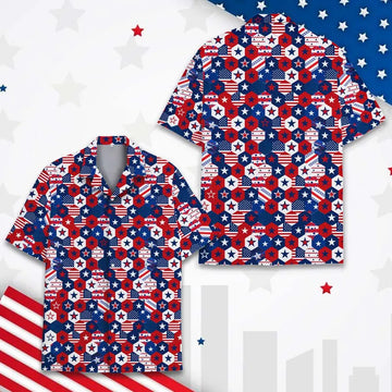 Tropical Patriotic Hawaiian Shirt Men Women Youth, 4th of July Button-Down Short Sleeve , American Flag Shirt, Independence Day Outfits
