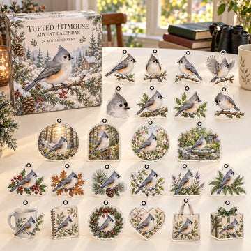 Tufted Titmouse Advent Calendar 2026 - 24-Day Countdown, Acrylic Charms
