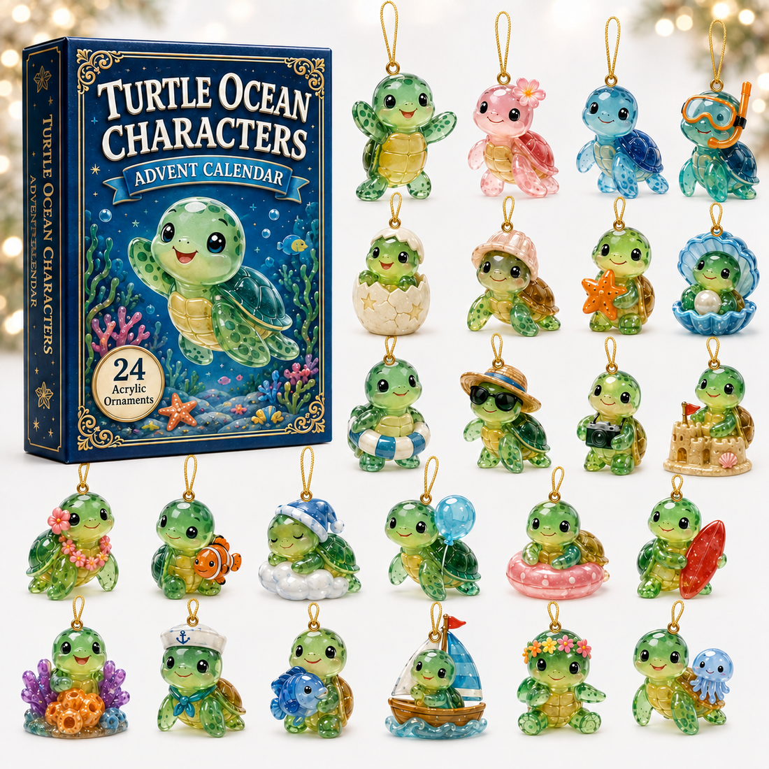 Turtle Ocean Characters Advent Calendar 2026 24 Day Festive Countdown Acrylic Charms Blind Box Gift For Animal Lovers