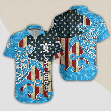 Turtles American Flag Love Turtle Aloha Hawaiian Shirts For Men Women, 4th Of July Gift For Summer, Friend, Family, Independence Day, Turtle Lovers