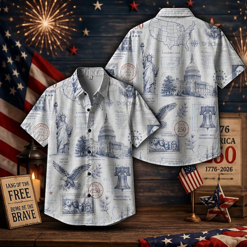U.S. Constitution 1787 Hawaiian Shirt, America 250 Hawaiian Shirt 1776–2026, Patriotic Button Up Vintage Americana, Independence Day Gift