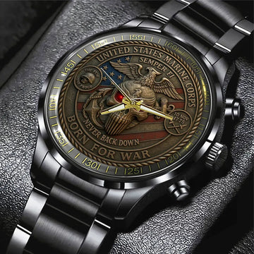 US Marine Corps 250th Anniversary Black Stainless Steel Watch-PX1008