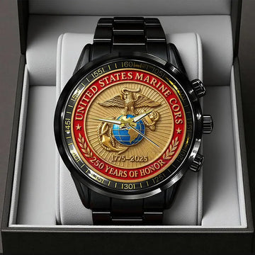 US Marine Corps 250th Anniversary Black Stainless Steel Watch-PX1145