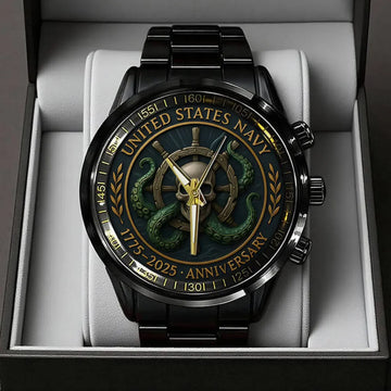 US Navy 250th Anniversary Black Stainless Steel Watch-PX1065