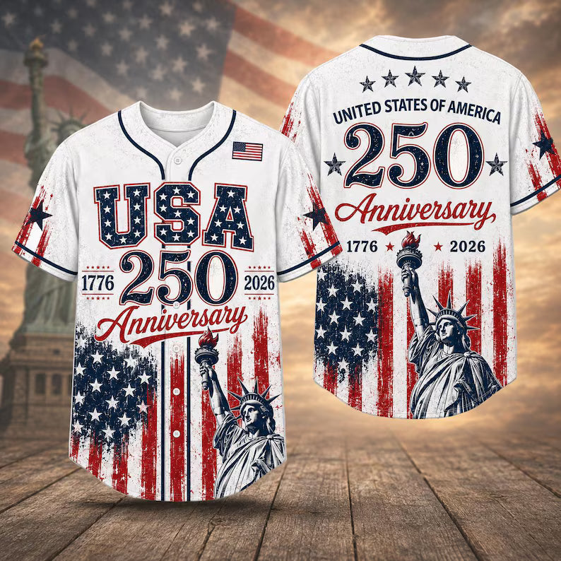 USA 250 Anniversary Baseball Jersey, Patriotic 4th of July Shirt 1776 2026, Statue of Liberty Tee