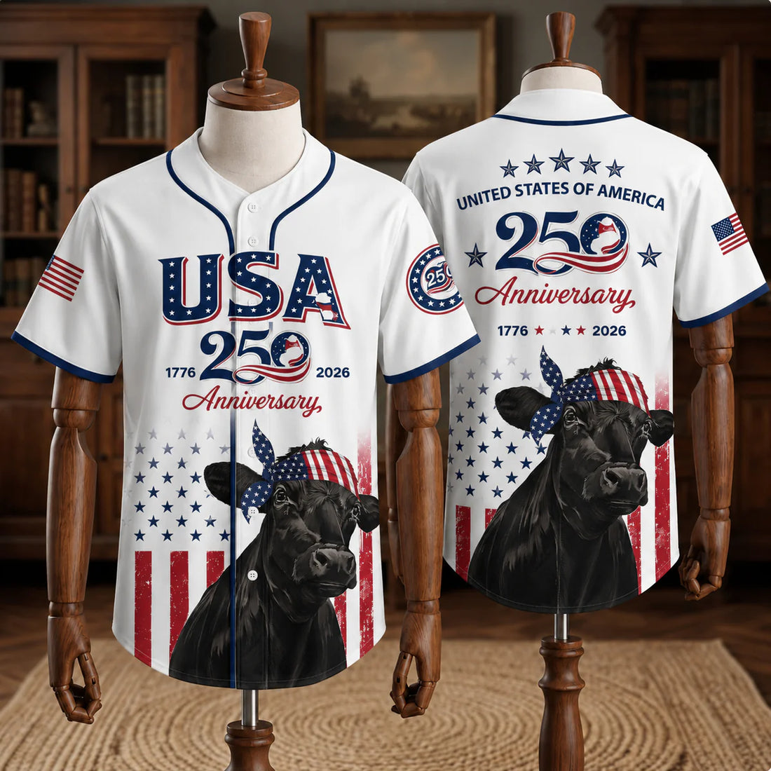 USA 250 Anniversary Black Angus Baseball Jersey 2026 - Patriotic Cattle Farmer 4th of July Shirt - 1776-2026 Limited Edition