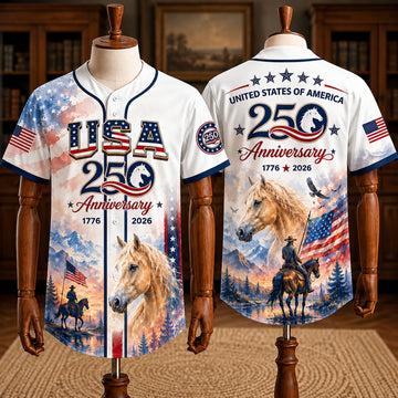 USA 250 Anniversary Horse Baseball Jersey 2026 - Patriotic Cavalry American Flag Shirt - 1776-2026 Limited Edition