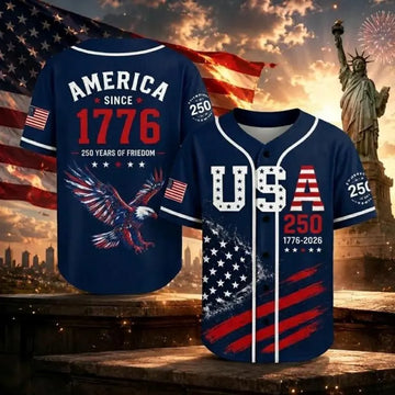 USA 250 Baseball Jersey, Family Matching 4th of July Jersey, America 1776 2026 Patriotic Shirt, Independence Day Baseball Top-1
