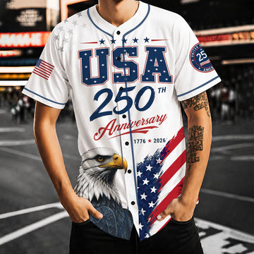 USA 250 Years Anniversary Baseball Jersey, Patriotic Eagle 1776–2026 Shirt, 4th of July America Jersey 685257