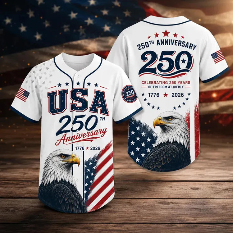 USA 250 Years Anniversary Baseball Jersey, Patriotic Eagle 1776–2026 Shirt, 4th of July America Jersey 685257