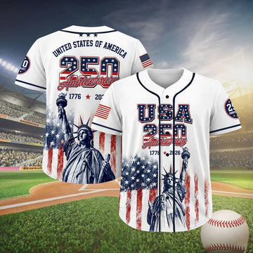 USA 250 Years Anniversary Baseball Jersey, Patriotic Statue of Liberty Shirt, America 1776-2026 Shirt 685210
