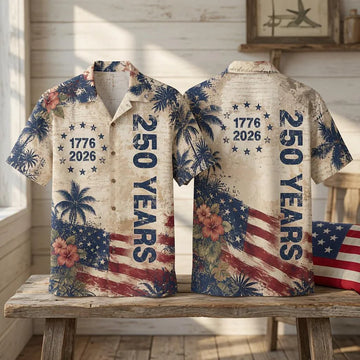 USA 250 Years Hawaiian Shirt, America 250th Anniversary Button Up, Vintage Patriotic Shirt, 1776-2026 Shirt