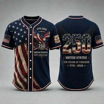 USA 250 Years Of Freedom Baseball Jersey, Patriotic Eagle 1776-2026 Independence Day Shirt, 4th Of July Jersey 685327-2
