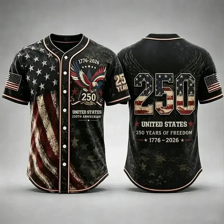 USA 250 Years Of Freedom Baseball Jersey, Patriotic Eagle 1776-2026 Independence Day Shirt, 4th Of July Jersey 685327