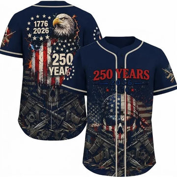 USA 250th Anniversary Baseball Jersey, 1776–2026 Independence Day Shirt, Patriotic Skull Baseball Jersey, American Flag Liberty Apparel