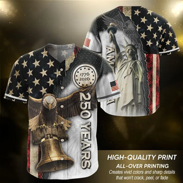 USA 250th Anniversary Baseball Jersey, 250 Years of Freedom Baseball Shirt, Semiquincentennial Baseball Jersey, American Fourth of July Gift