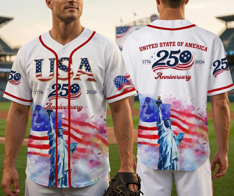 USA 250th Anniversary Custom Baseball Jersey, Personalized 1776–2026 Patriotic Shirt, American Flag Baseball Jersey, Fourth of July
