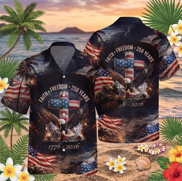 USA 250th Anniversary Hawaiian Shirt, 250 Years of Freedom Patriotic Button Shirt, America 1776–2026 Summer Shirt
