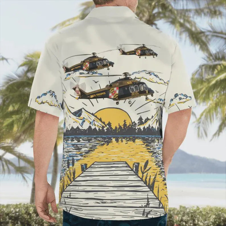 USA 250th Anniversary Maryland State Police Trooper 1 Hawaiian Shirt - Patriotic Helicopter Independence Day - 1776-2026