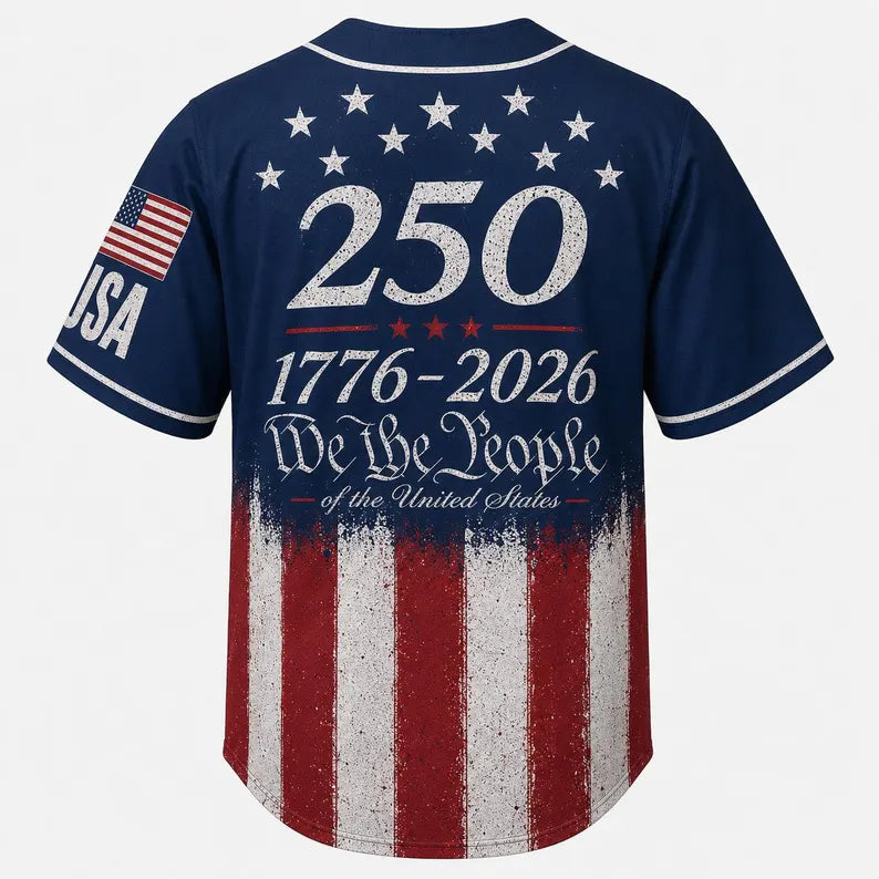 USA 250th Baseball Jersey We The People 1776-2026 Shirt  Patriotic American Flag Men Button Up  Father's Day 4th of July Gift