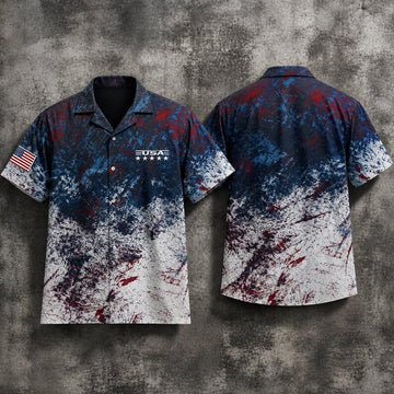 USA Patriotic Hawaiian Shirt American Flag Splash Print 4th July Gift