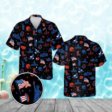 USA Patriotic Hawaiian Shirt for Men Women, 4th of July American Flag Button Up, Memorial Day Summer Vacation Shirt