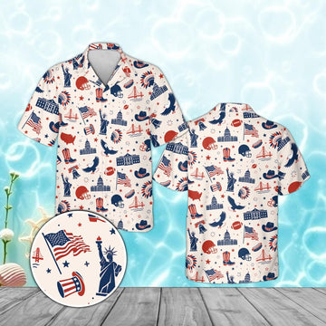 USA Patriotic Hawaiian Shirt for Men Women, 4th of July American Flag Button Up, Memorial Day Summer Vacation Shirt