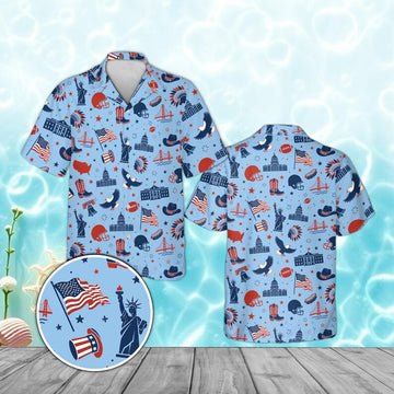 USA Patriotic Hawaiian Shirt for Men Women, 4th of July American Flag Button Up, Memorial Day Summer Vacation Shirt