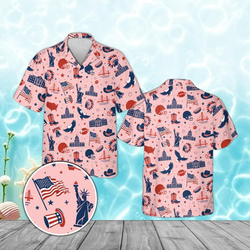 USA Patriotic Hawaiian Shirt for Men Women, 4th of July American Flag Button Up, Memorial Day Summer Vacation Shirt