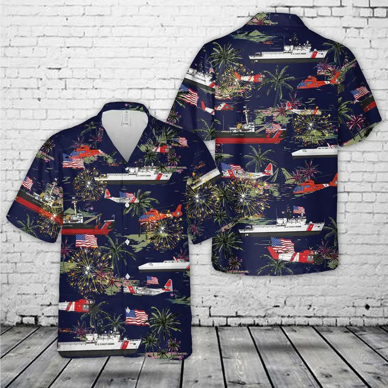 US Coast Guard 250th Anniversary Hawaiian Shirt, America 1776-2026 Semiquincentennial Gift, Modern Patriotic Stars and Stripes Men's Shirt