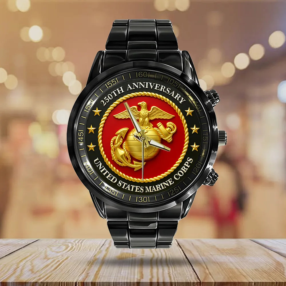 US Marine Corps 250th Anniversary 2025 Black Stainless Steel Watch – TMTHU1102