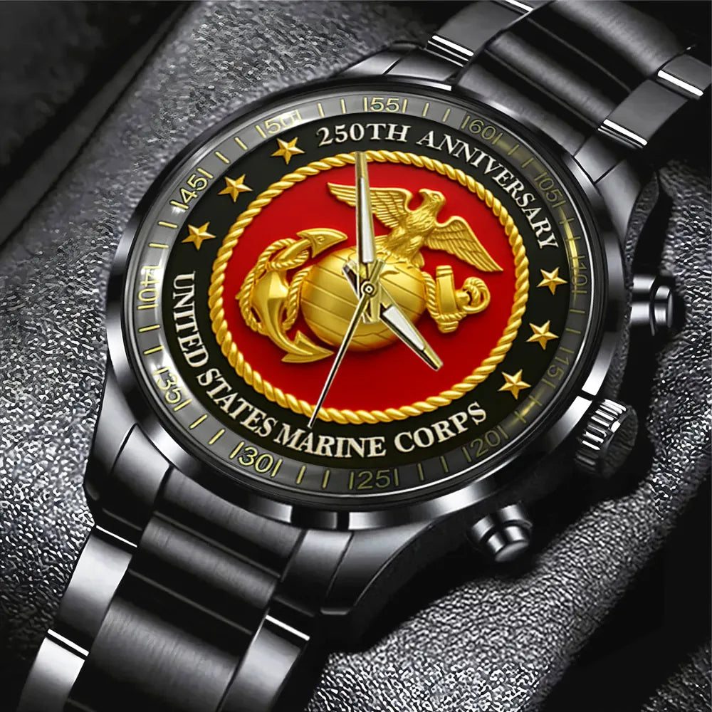 US Marine Corps 250th Anniversary 2025 Black Stainless Steel Watch – TMTHU1102