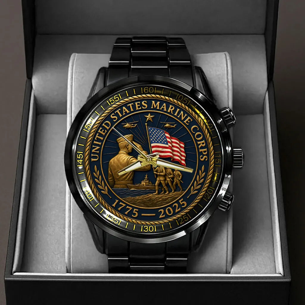 US Marine Corps 250th Anniversary Black Stainless Steel Watch – HOATT13652